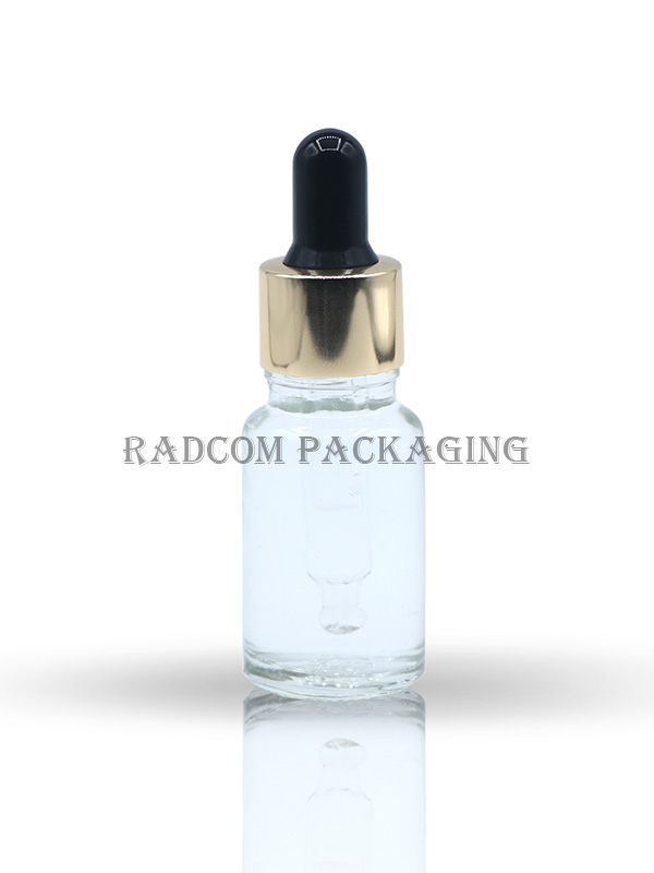 10ML Clear Glass Bottle With Shinny Golden Dropper Set with Black Rubber Teat And Glass Tube Of Upto 110mm